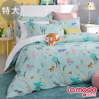 La Mode寢飾 森巴嘉年華100%精梳棉兩用被床包組(特大)