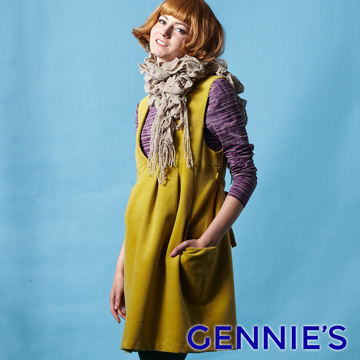 Gennie’s奇妮V領亮眼系秋冬孕婦背心洋裝-芥末黃(G2219)