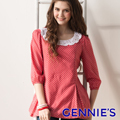 Gennie’s奇妮圓點蕾絲孕婦七分袖哺乳上衣-紅(GN094)