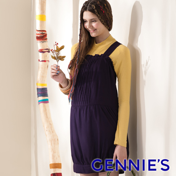 Gennie’s奇妮可愛小花苞褶飾綁帶孕婦背心洋裝-紫(G2401)