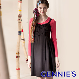 Gennie’s奇妮Feravani系列‧羊毛大蝴蝶滾邊孕婦背心洋裝-咖(G2411)