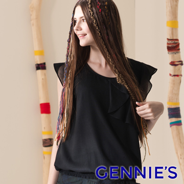 Gennie’s奇妮簡約個性縮腰羊毛秋冬孕婦上衣-黑(G3401)