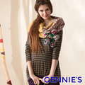 Gennie’s奇妮 休閒實穿條紋棉質秋冬孕婦長版上衣-綠紫(G3403)