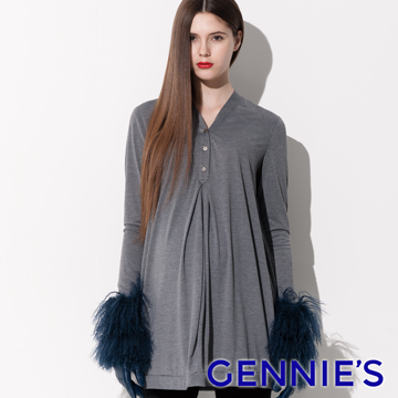 Gennie’s奇妮 簡約俐落時尚孕婦長版上衣-藍(C3402)