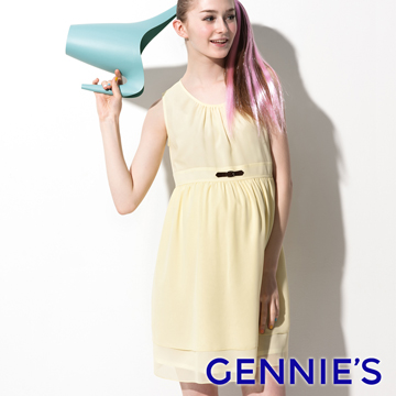 Gennie’s奇妮 輕甜少女雪紡春夏孕婦洋裝-黃(G1511)