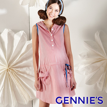 Gennie’s奇妮 甜美女孩細條紋連帽孕婦背心洋裝-墨綠灰(G1109)