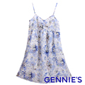 Gennies奇妮 沁藍雪紡春夏無袖洋裝-藍(G1333)
