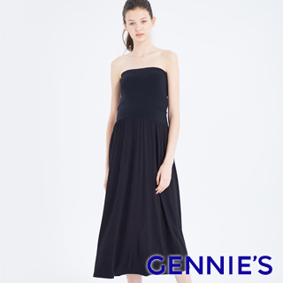 Gennies奇妮 長版一字領孕婦洋裝-黑(T4F18)