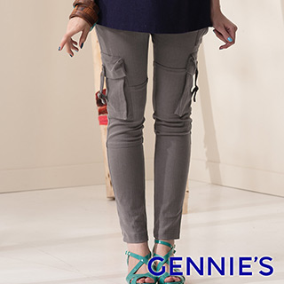 Gennie’s奇妮率性口袋棉質孕婦秋冬長褲-黃綠(G4402)
