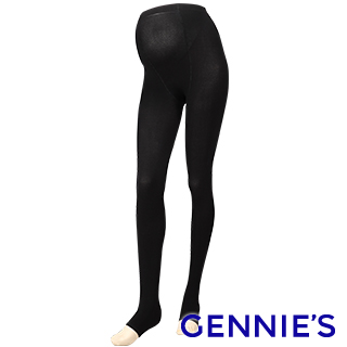 Gennies奇妮 時尚彈性厚棉孕婦專用踩腳褲襪/九分褲襪(黑GM34)