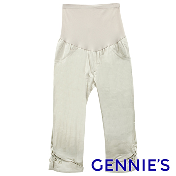 Gennie’s奇妮 休閒實搭條紋春夏孕婦長褲-卡其(G4765)
