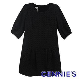Gennie’s奇妮 氣質緹花格紋秋冬孕婦長版上衣(G3453)