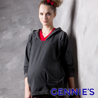 Gennies奇妮 010系列-簡約寬鬆連帽孕婦上衣-灰(T3222)