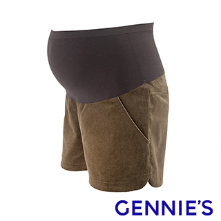 Gennies奇妮 純色磨毛休閒孕婦短褲(卡其/墨綠/咖啡C4A54)