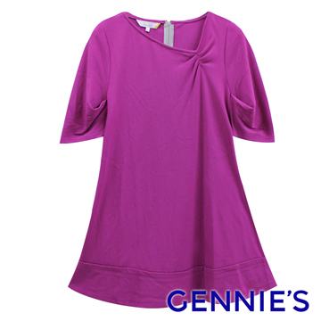 Gennie’s奇妮 褶飾斜V領層次春夏孕婦上衣-紫紅(H3108)