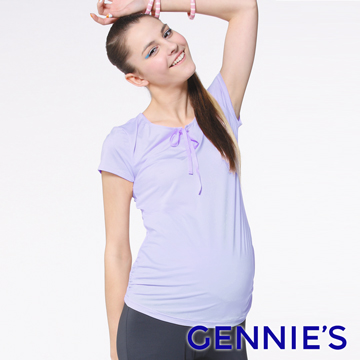 Gennie’s奇妮 蝴蝶結綁帶舒爽涼感紗春夏孕婦上衣-紫(G3704)
