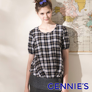 Gennie’s奇妮 休閒實穿格紋棉質秋冬孕婦長版上衣-咖(G3405)
