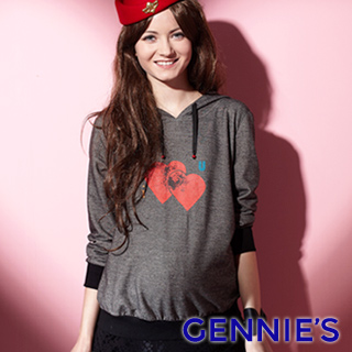 Gennies奇妮 愛心圖印個性連帽上衣-藍/灰(G3671)