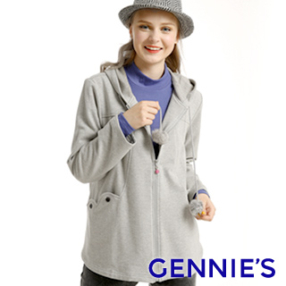 Gennies奇妮 休閒刷毛抽繩連帽外套-灰(H6802)