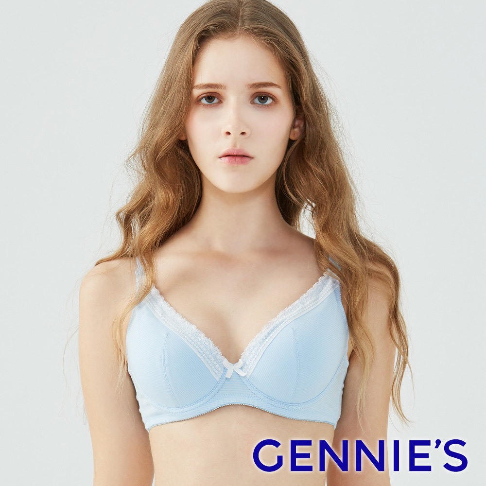 Gennies奇妮 咖啡紗深V哺乳內衣(條紋藍GA37)