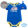 Disney Baby 雲朵米奇包屁衣附彈性帽 - 寶藍