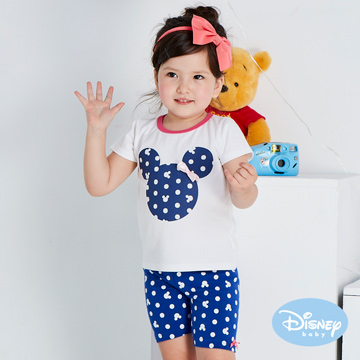 Disney baby 米妮點點蝴蝶結彈力五分褲-深藍