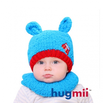 【hugmii】兒童保暖雙耳造型帽脖圍組_藍賽車