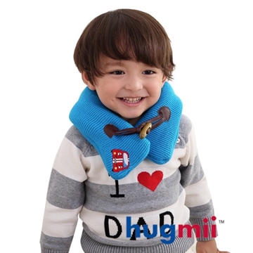 【hugmii】兒童單色牛角扣保暖脖圍_藍賽車