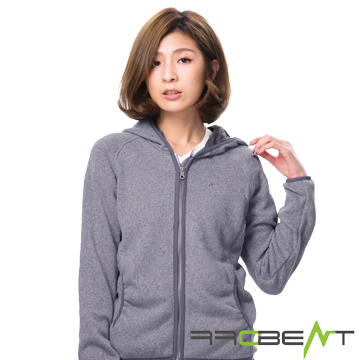 OFFBEAT 女款針織刷毛保暖連帽外套 -- 麻花灰
