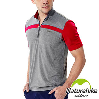 【Naturehike】防靜電立領短袖排汗衣男款-紅灰色