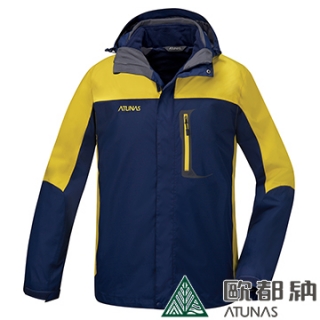 【ATUNAS 歐都納】男款兩件式防水透溼刷毛內衫外套(防風/保暖/透氣/戶外/登山A1-G1644M深藍/黃)
