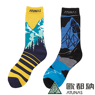 【ATUNAS 歐都納】繽紛趣味圖案保暖雪襪2雙一組(厚底/毛巾底/防寒/柔暖/舒適A-A1730黃/藍黑)