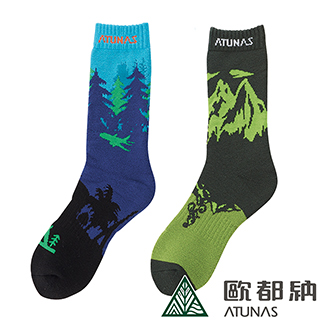 【ATUNAS 歐都納】繽紛趣味圖案保暖雪襪2雙一組(厚底/毛巾底/防寒/柔暖/舒適A-A1730綠/深藍)