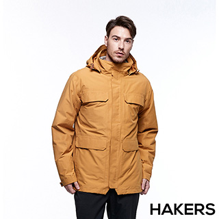 【HAKERS 哈克士】男 三合一防水羽絨外套(木黃色)