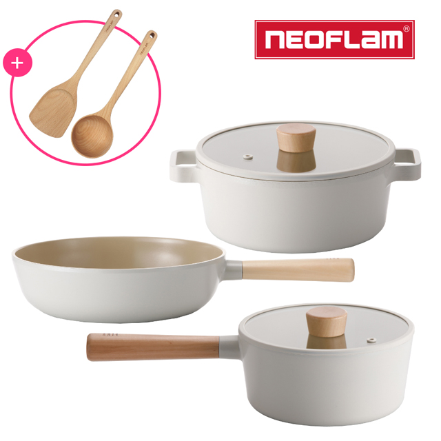 NEOFLAM FIKA鑄造不沾鍋22cm湯鍋+18單柄湯鍋+26cm炒鍋三鍋組(不挑爐具、IH適用) 送鍋鏟湯勺