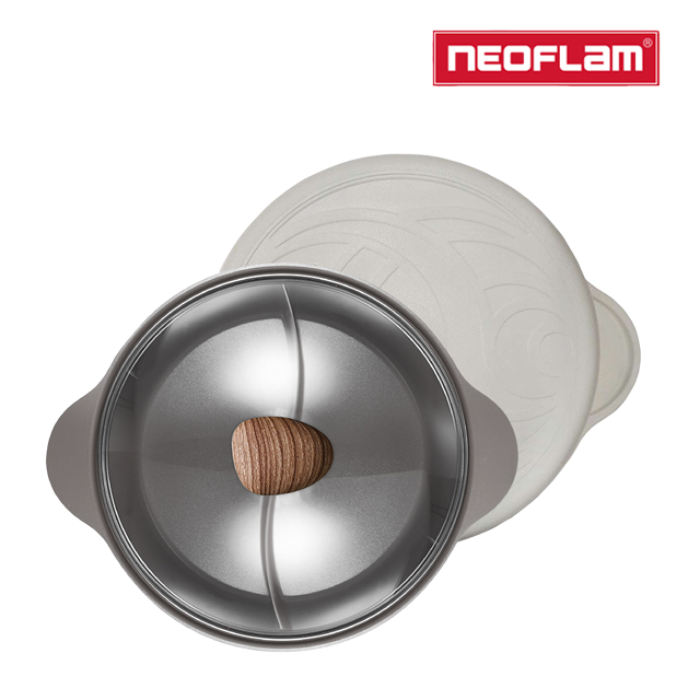 NEOFLAM 陶瓷不沾鑄造28公分鴛鴦鍋含玻璃蓋-FIKA(IH適用/不挑爐具)