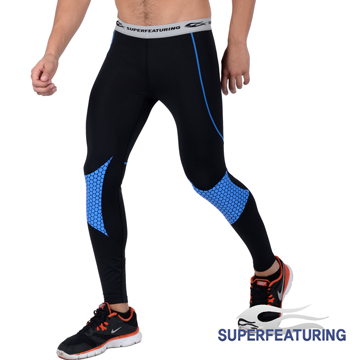 【SUPERFEATURING】專業跑步 三鐵 Hicolor運動壓縮緊身褲 亮藍