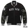 MLB-波士頓紅襪隊鋪棉仿皮袖合身棒球外套-黑(男)