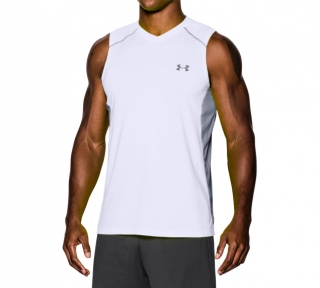 【UNDER ARMOUR】男 HG Raid圓領無袖上衣 FIT 白/鋼鐵灰