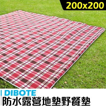 DIBOTE 迪伯特 豪華舒絨防水野餐露營墊(200x200) - 粉咖格+棉被收納袋