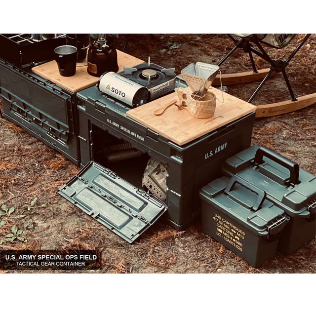 【CampingBar】日本夯物-軍風折疊側開收納箱 居家收納 側開收納箱 折疊收納箱 露營收納箱-軍綠色