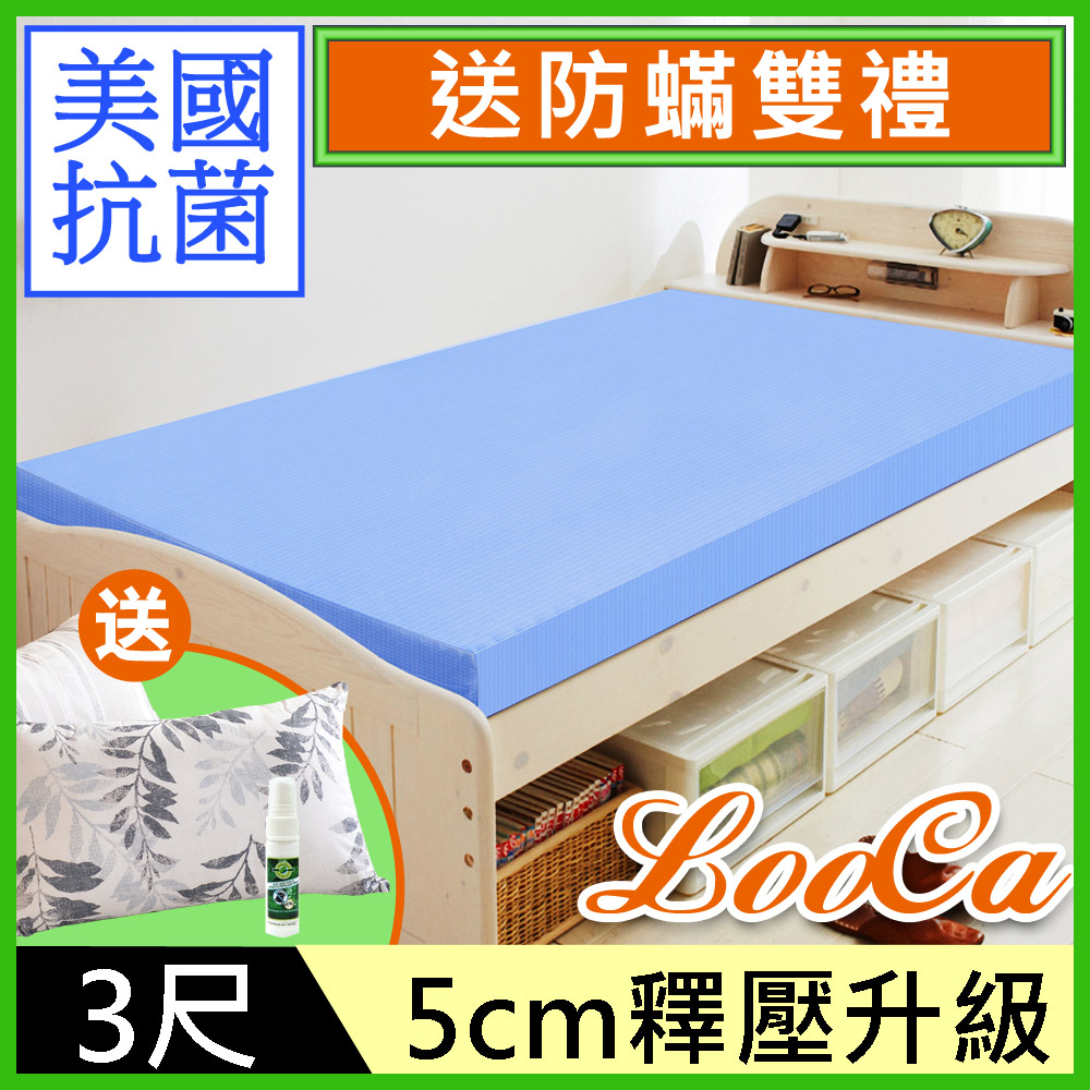 LooCa美國Microban抗菌5cm全記憶床墊(單人)-藍
