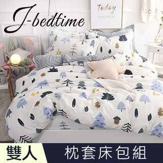 【J-bedtime】台灣製雙人三件式特級純棉床包組-慕光森林