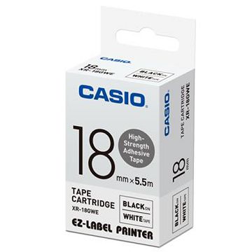CASIO 標籤機專用特殊色帶-18mm【高黏性材質】白底黑字XR-18GWE(5.5公尺)