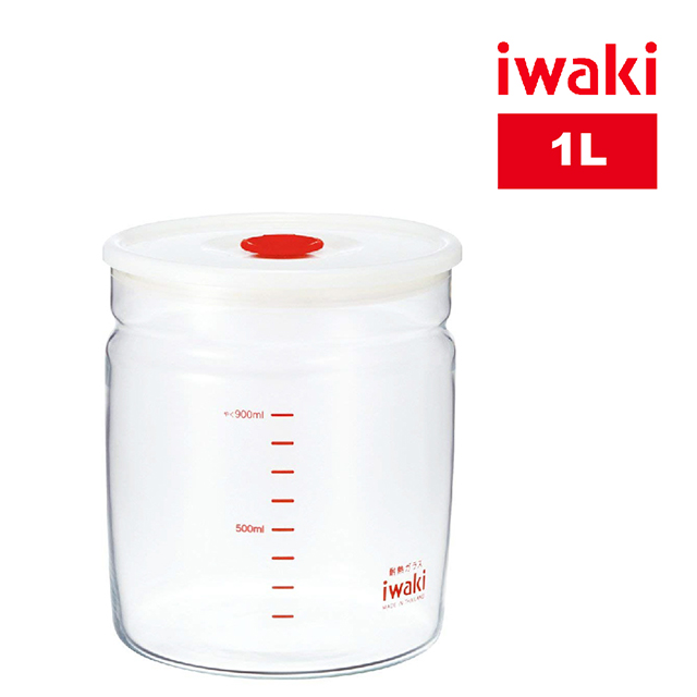 iwaki 玻璃微波密封罐-1 L(白蓋款)
