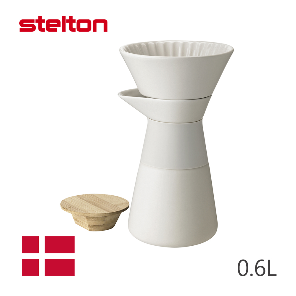 【Stelton】Theo石陶滴漏式咖啡壺/附竹蓋/白