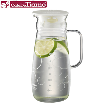 Tiamo 幾何圖案玻璃水壺附把手 1.0L-白色款(HG2285)