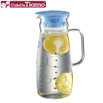 Tiamo 幾何圖案玻璃水壺把手款 1.0L-藍色(HG2214)