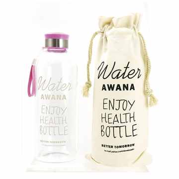 AWANA塗鴉玻璃杯附麻布收納袋1000ml(粉)