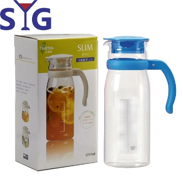 SYG精緻玻璃耐熱涼水壺1215cc-藍蓋(刻度)
